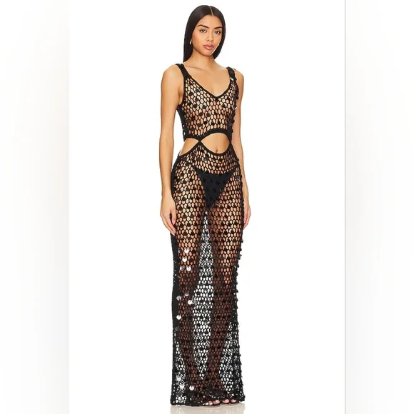 Superdown Black Crochet Maxi Cover-Up - Picture 2 of 3